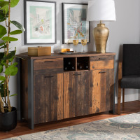 Baxton Studio SB002-Rustic Brown/Grey-Sideboard Ranger Mid-Century Modern Rustic Brown Finished Wood and Grey Metal 2-Door Sideboard Buffetd